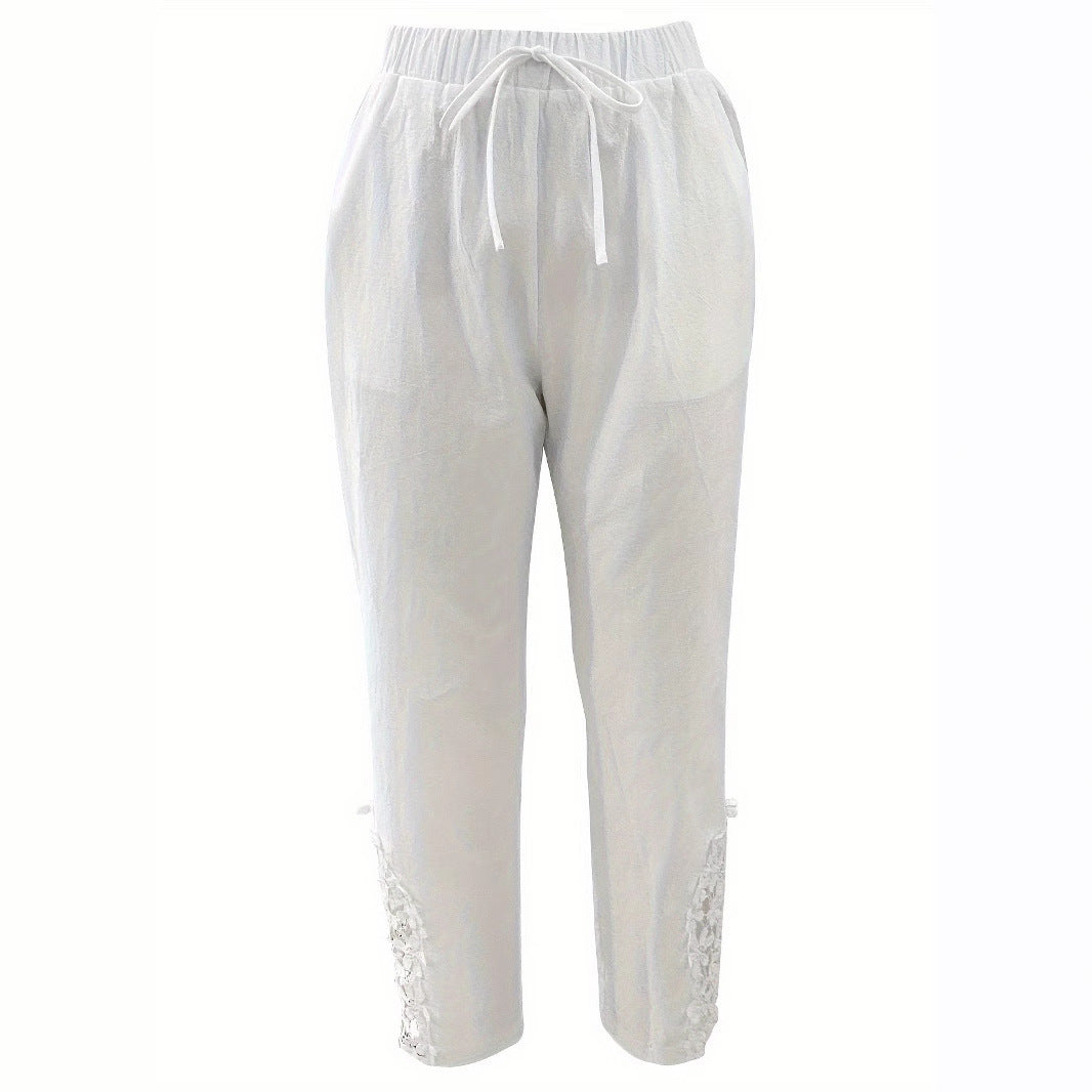 👖 Pantalon Droit Femme – Cordon de Serrage & Dentelle | XL-Charmes