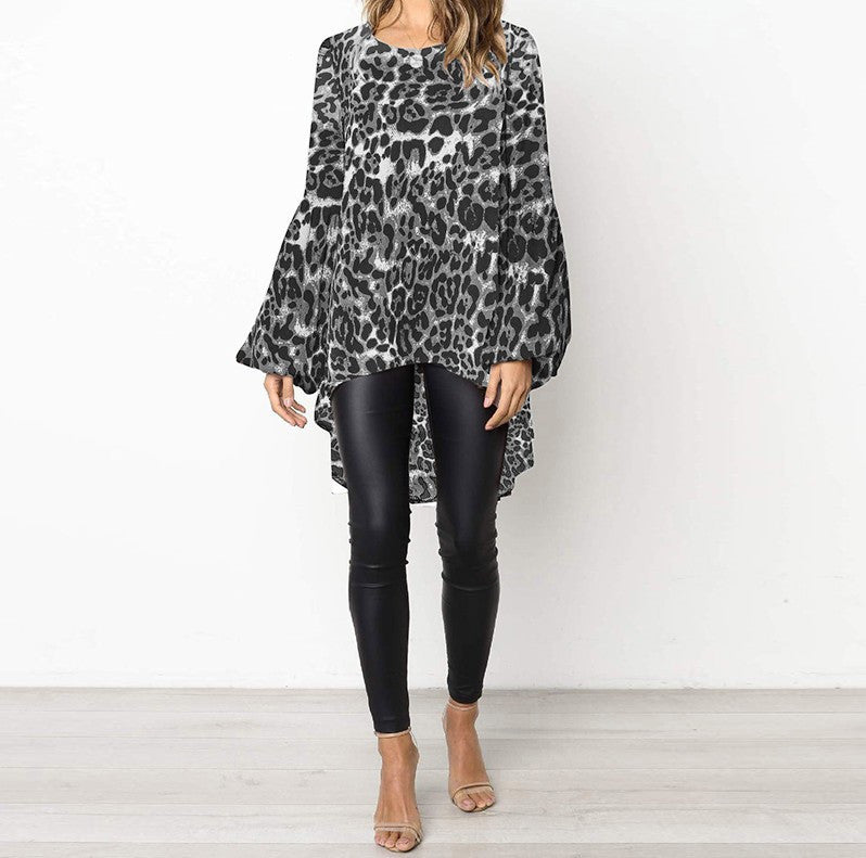 👚 Haut Ample Grande Taille – Imprimé Léopard & Manches Bouffantes