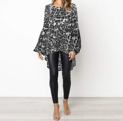 👚 Haut Ample Grande Taille – Imprimé Léopard & Manches Bouffantes