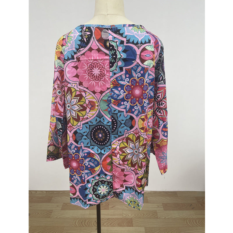 👚 Haut Ample Imprimé – Décontracté & Grande Taille Femme | XL-Charmes