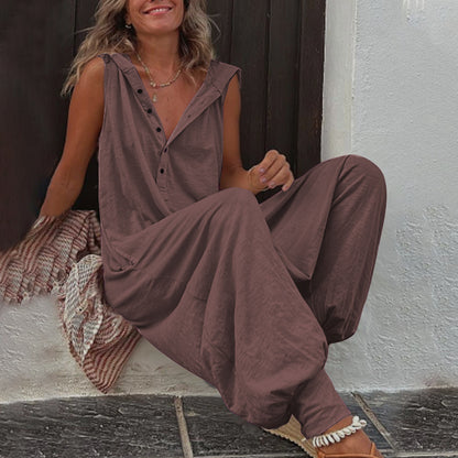 👖 Combinaison à Capuche Boutonnée Sans Manches | Femme | XL-Charmes