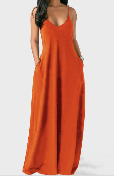 👗 Robe Col V Profond à Bretelles – Couleur Unie & Fluide | XL-Charmes