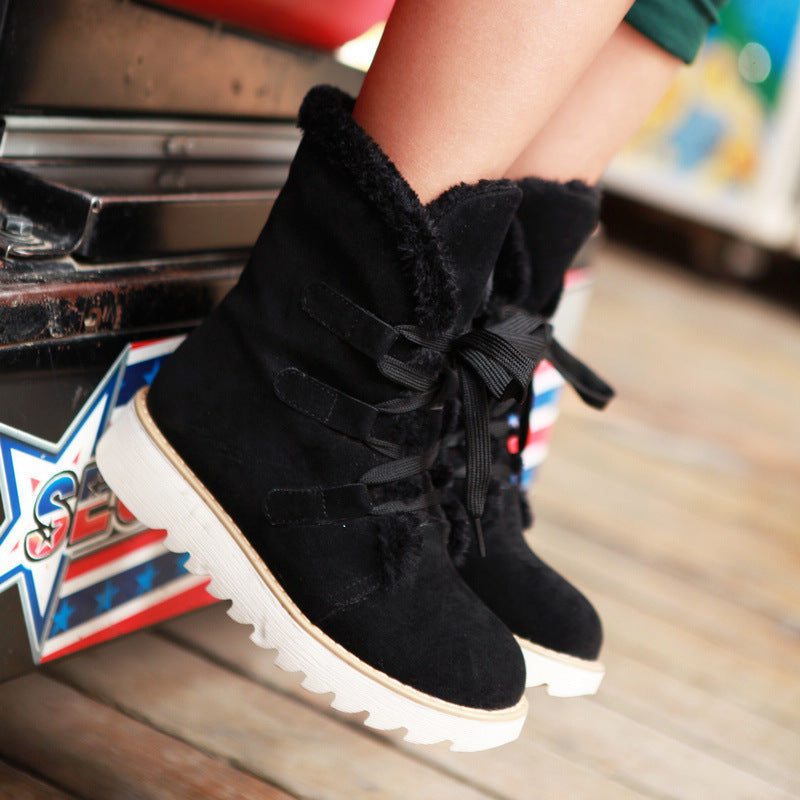 🥿 Bottes de Neige Chaudes à Lacets – Fourrure Douce & Semelle Antidérapante