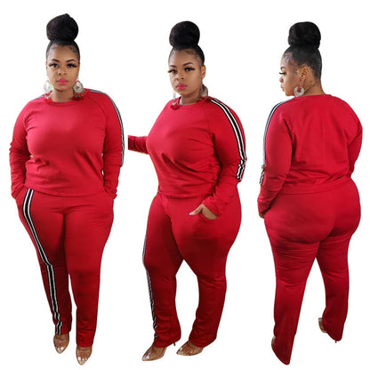 👚 Ensemble 2 Pièces Femme – Grande Taille avec Rayures Latérales