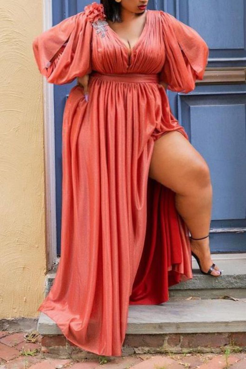 👗 Robe Satinée Élégante – Grande Taille Style Européen & Américain