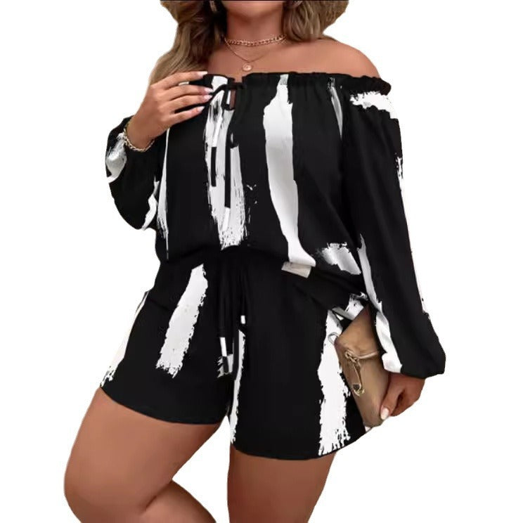 👚 Ensemble 2 Pièces Femme Grande Taille – Haut Imprimé & Pantalon Fluide