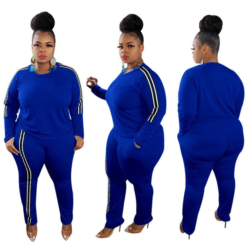 👚 Ensemble 2 Pièces Femme – Grande Taille avec Rayures Latérales