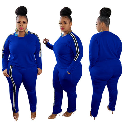 👚 Ensemble 2 Pièces Femme – Grande Taille avec Rayures Latérales