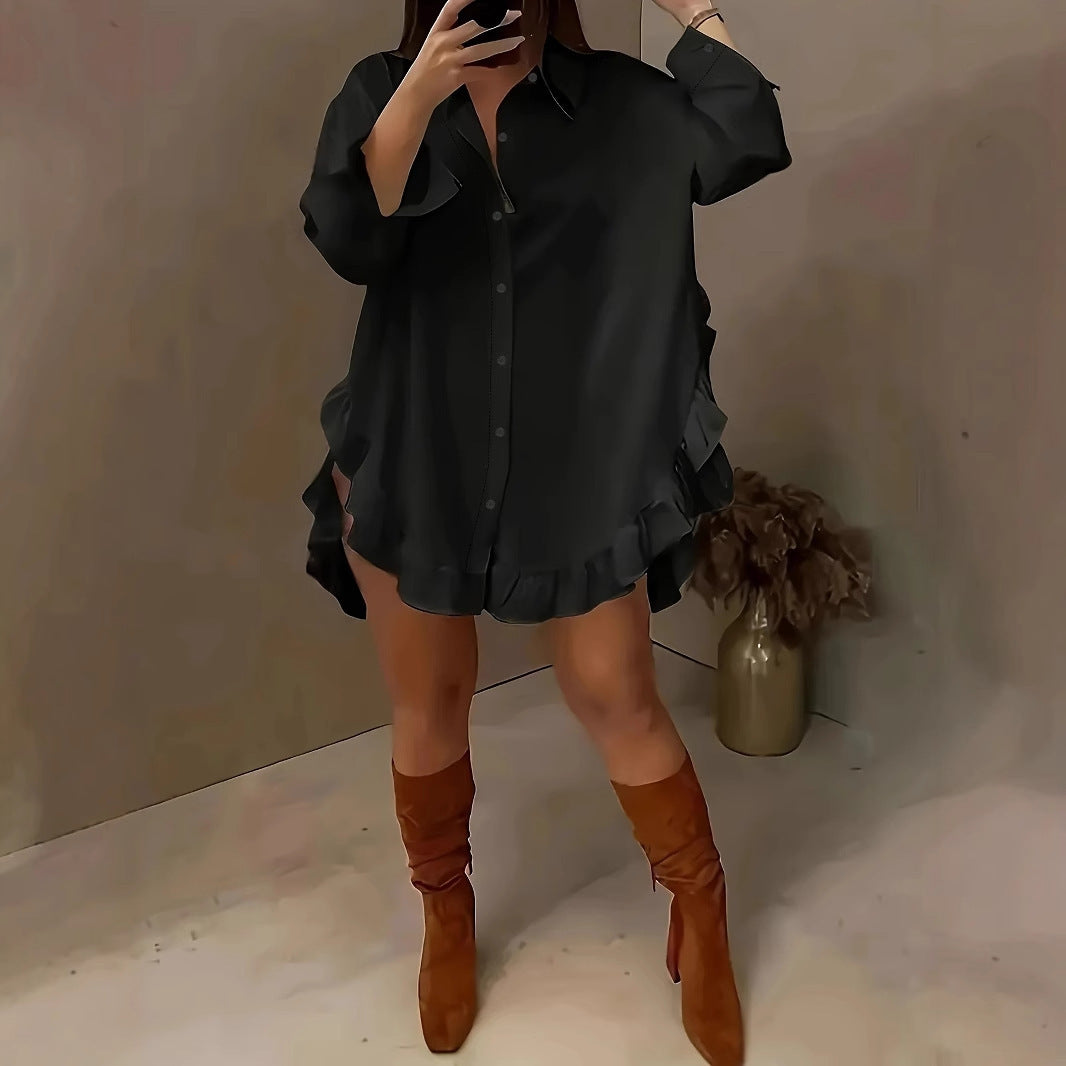 👚 Chemise ample femme printemps-été – Couleur unie, manches longues