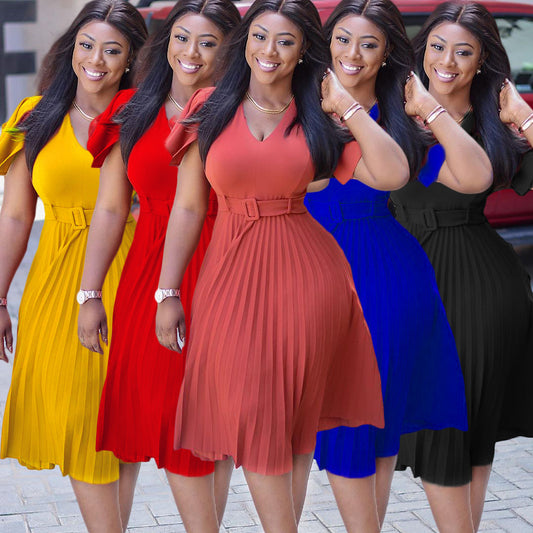 👗 Robe plissée grande taille femme – Mi-longue à manches volantées | XL-Charmes