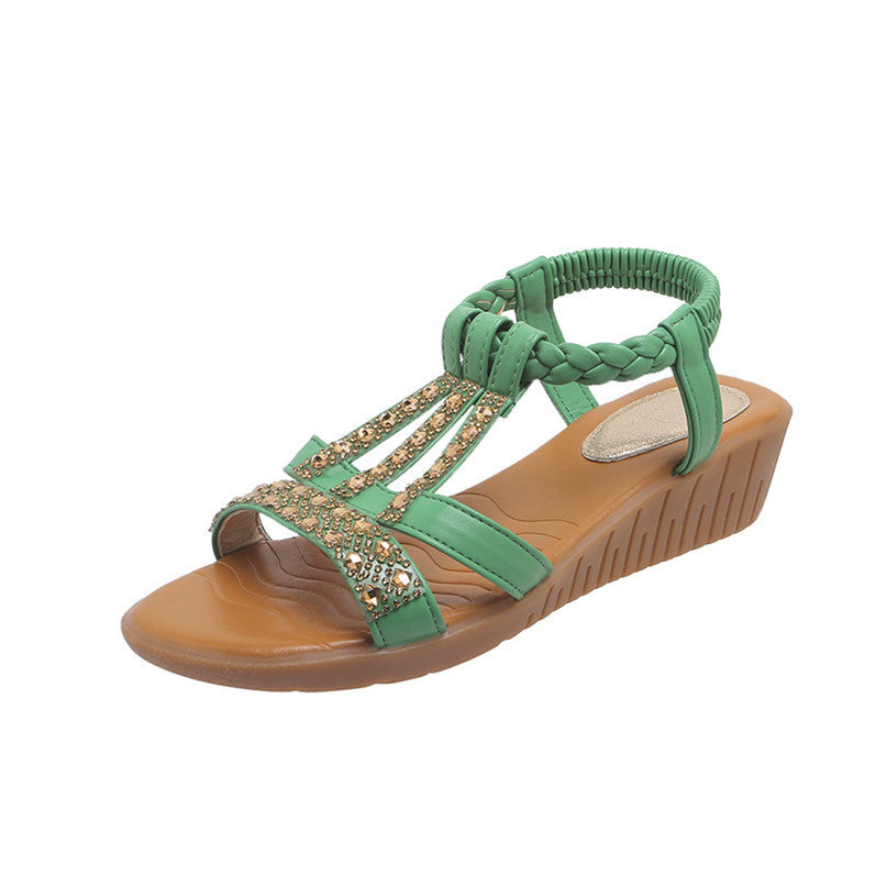 👡 Sandales Compensées Femme Grande Taille – Bout Ouvert & Strass