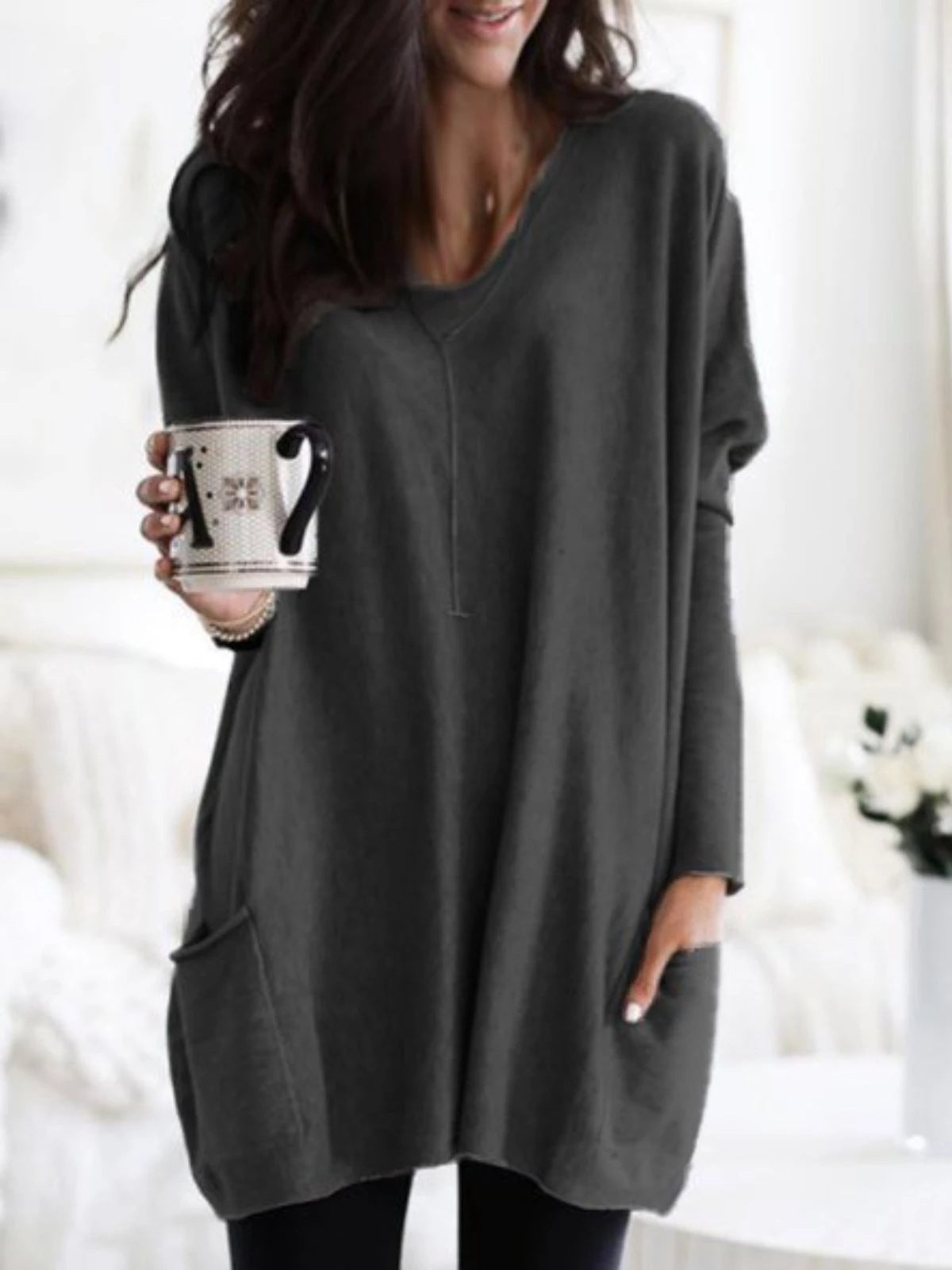 👚 T-shirt Uni Manches Longues – Grande Taille & Coton Doux | XL-Charmes