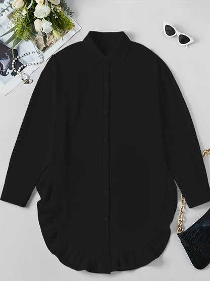 👚 Chemise Décontractée Femme Grande Taille – Ourlet à Volants