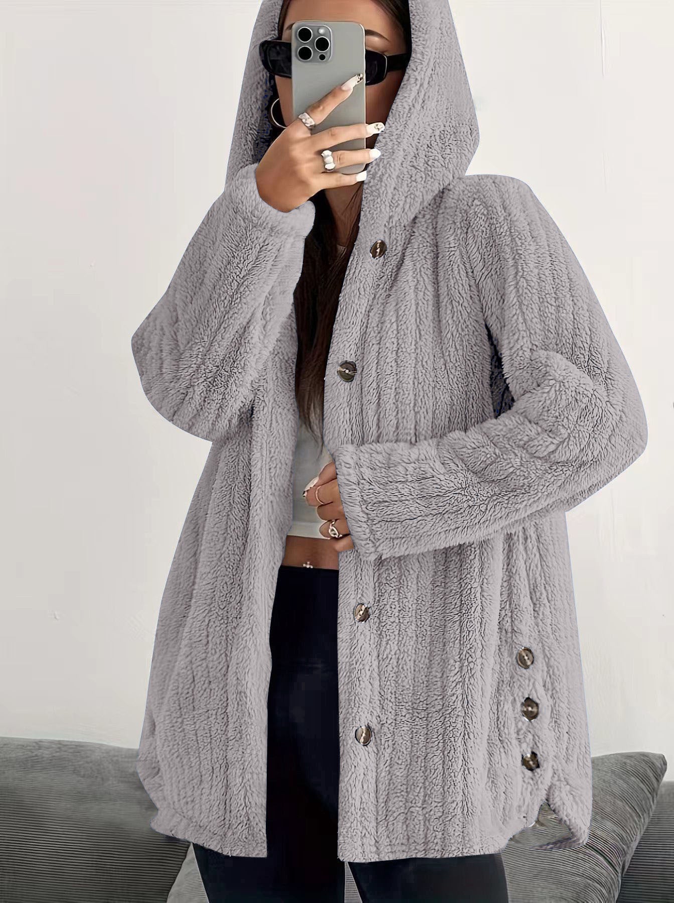 🧥 Manteau Femme Ample à Capuche en Peluche – Ultra Doux | XL-Charmes