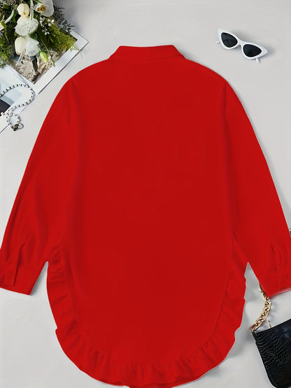 👚 Chemise Décontractée Femme Grande Taille – Ourlet à Volants