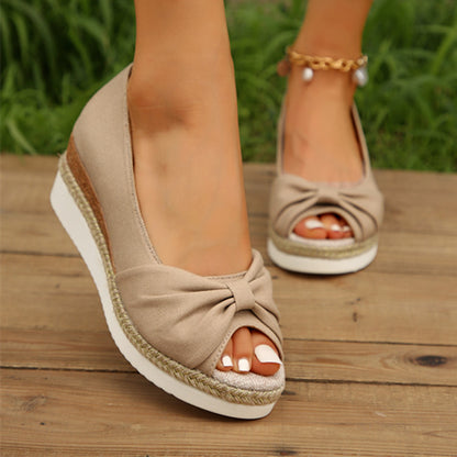 👡 Sandales compensées grande taille – Nœud & corde naturelle | XL-Charmes