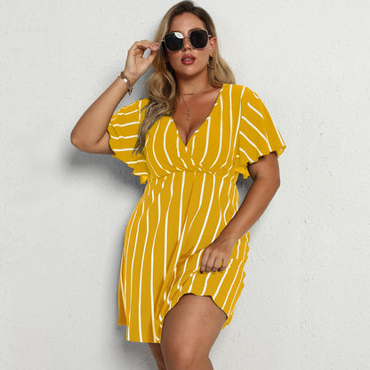 👗 Robe rayée grande taille femme – Ample avec col en V | XL-Charmes