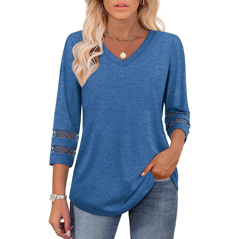 👚 Chandail à Manches 3/4 Col en V – Style Décontracté Femme | XL-Charmes