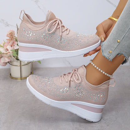 ✨ Baskets Compensées Femme Strass – Style & Confort Quotidien
