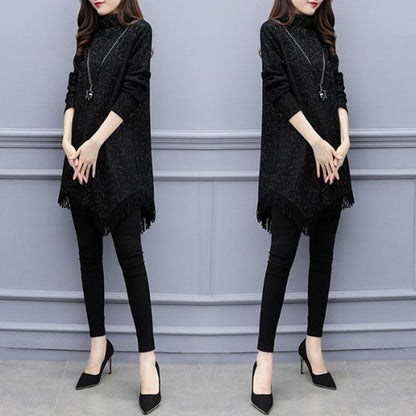 👗 Robe Trapèze Asymétrique Grande Taille – Franges & Style Moderne