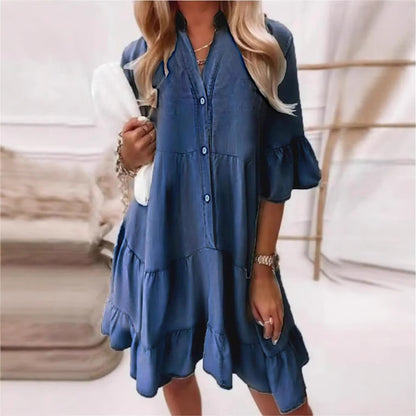 👗 Robe en Jean Femme – Mi-longue, Manches Mi-longues & Coton Lavé | XL-Charmes
