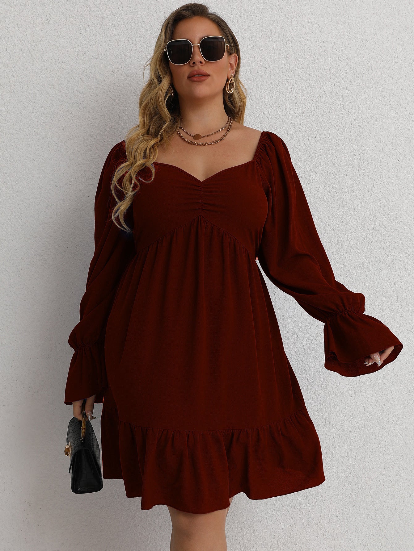 👗 Robe Bordeaux Ample – Style Décontracté Européen & Américain
