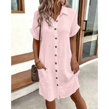 👗 Robe Chemise Décontractée Femme – Col V & Manches Courtes | XL-Charmes