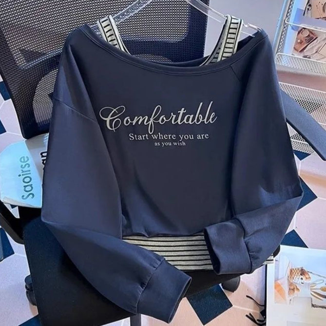 🧥 Pull Rayé Effet Deux-Pièces – Épaules Ouvertes | XL-Charmes