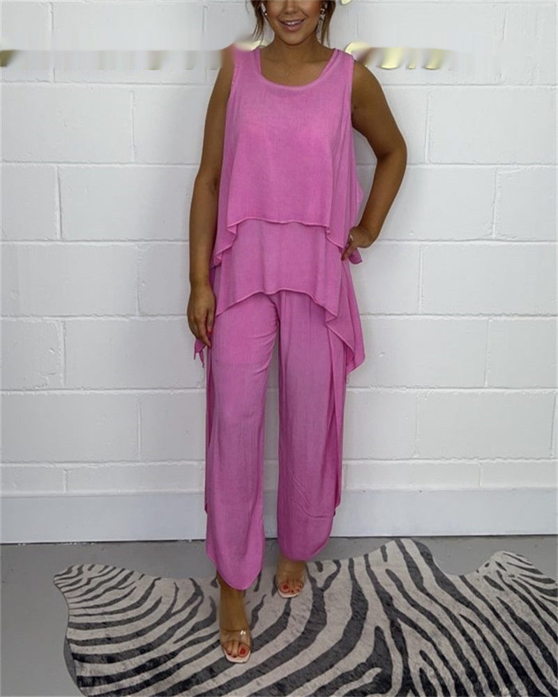 👖 Ensemble Décontracté Femme – Costume Sans Manches Grande Taille Chic