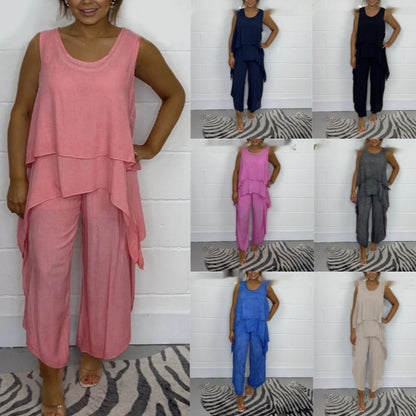 👖 Ensemble Décontracté Femme – Costume Sans Manches Grande Taille Chic