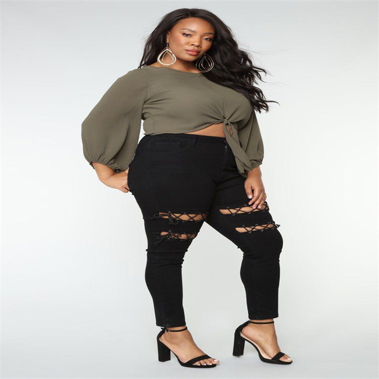 👖 Jean Grande Taille Femme – Œillets Tendance & Coupe Crayon | XL-Charmes