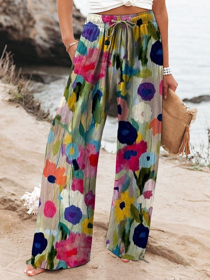 👖 Pantalon Décontracté Femme – Jambes Larges & Imprimé Graffiti | XL-Charmes