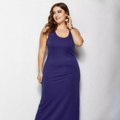 👗 Robe Tricot Grande Taille – Été Chic Col Rond Uni | XL-Charmes