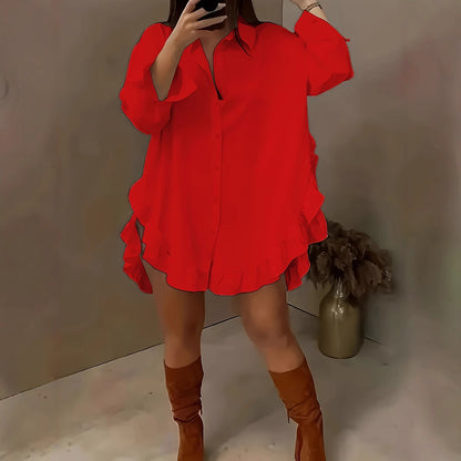 👚 Chemise ample femme printemps-été – Couleur unie, manches longues