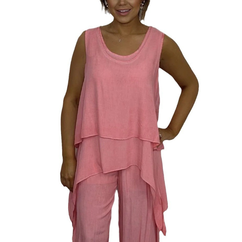 👖 Ensemble Décontracté Femme – Costume Sans Manches Grande Taille Chic