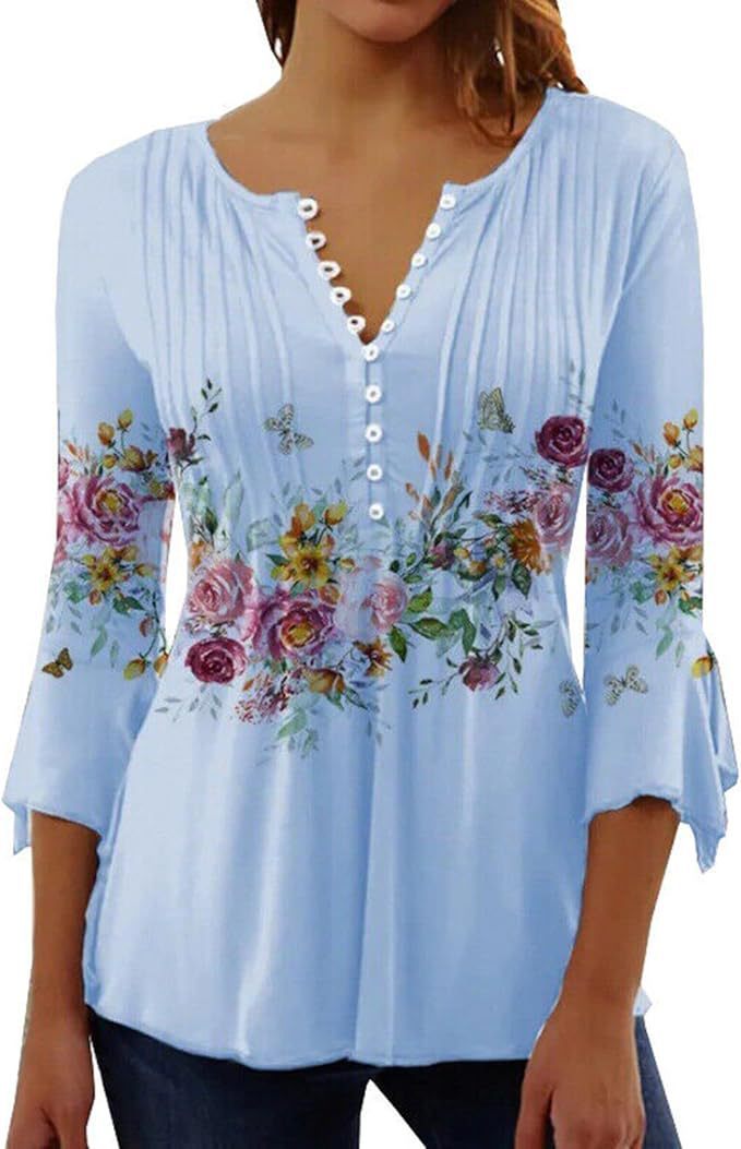 👚 Haut Femme Col V – Boutonné & Manches Mi-Longues | XL-Charmes