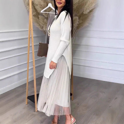 👗 Ensemble Robe Plissée Doublée en Maille Femme | XL-Charmes