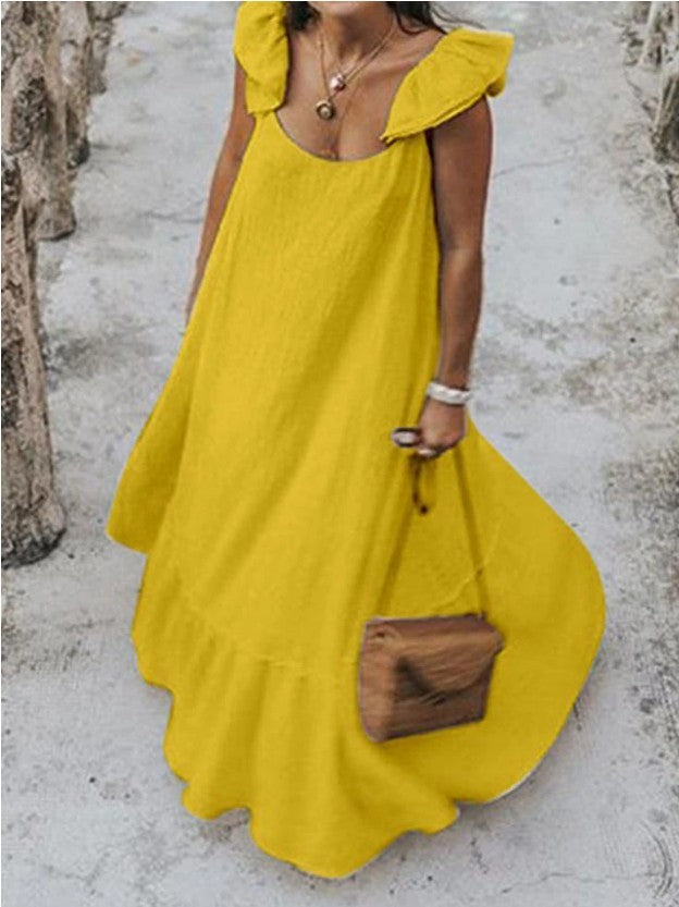 👗 Robe de plage plissée de couleur unie – grande taille