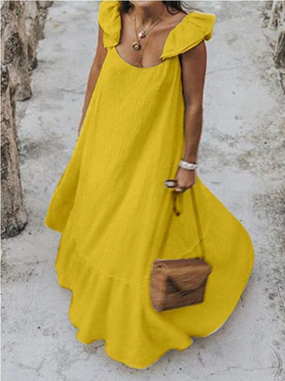 👗 Robe de plage plissée de couleur unie – grande taille