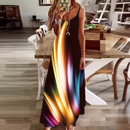 👗 Robe Élégante Femme – Col en V Géométrique & Bretelles | XL-Charmes