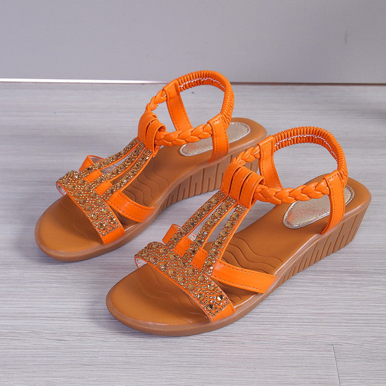 👡 Sandales Compensées Femme Grande Taille – Bout Ouvert & Strass