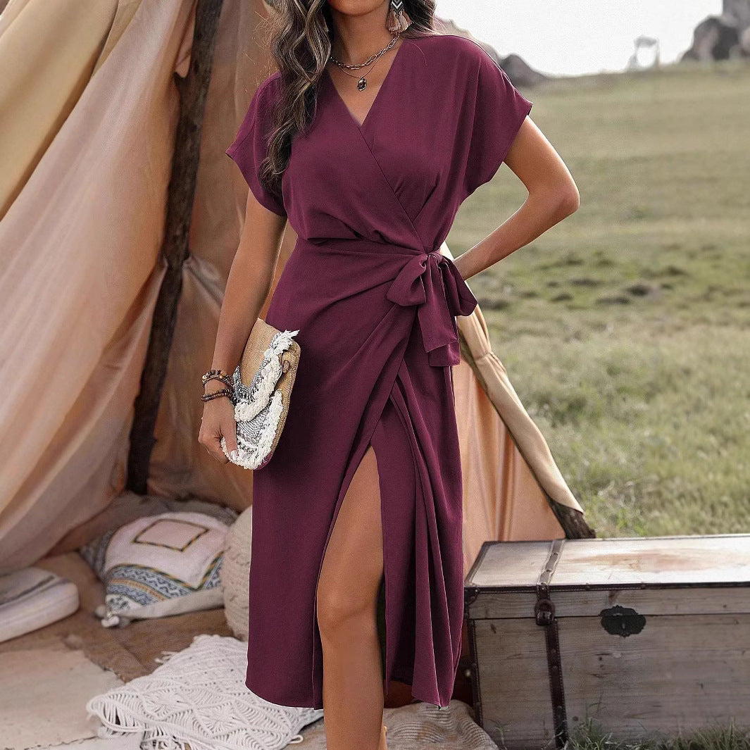 👗 Robe Portefeuille Bretelles Femme – Coloris Unis & Fendue | XL-Charmes