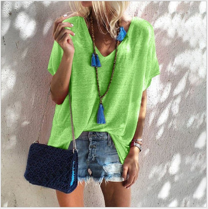 👗 Robe ample grande taille femme – Col V & manches courtes | XL-Charmes