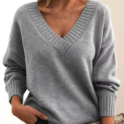 🧶 Pull Femme Col V Ample en Maille – Automne-Hiver | XL-Charmes