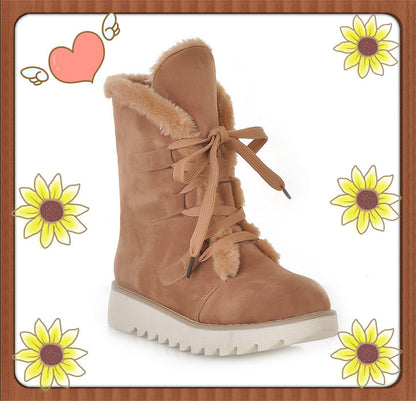 🥿 Bottes de Neige Chaudes à Lacets – Fourrure Douce & Semelle Antidérapante