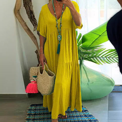 👗 Robe Trapèze Multicolore Grande Taille – Coupe Asymétrique & Style Fluide