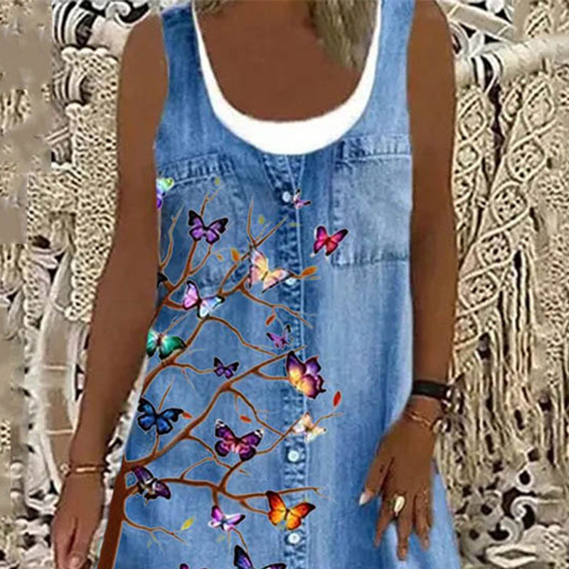 👗 Robe d’Été Bleue Femme – Grande Taille Mi-Longue & Légère