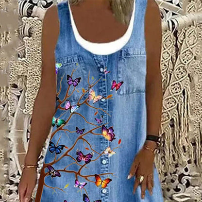 👗 Robe d’Été Bleue Femme – Grande Taille Mi-Longue & Légère