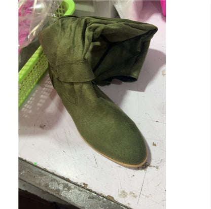 👢 Bottes Hautes Femme en Daim – Talon Bas & Zip Latéral