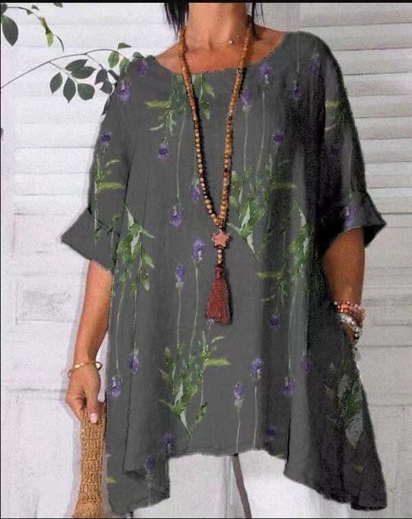 👚 T-Shirt Imprimé Grande Taille – Manches Courtes & Col Rond